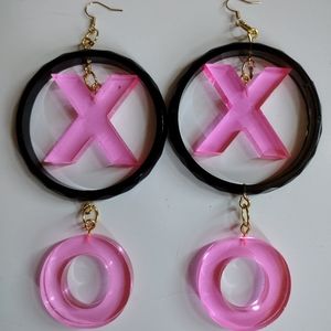 X&O (Hugs& Kisses) Black & Pink Resin Hoop Earrings